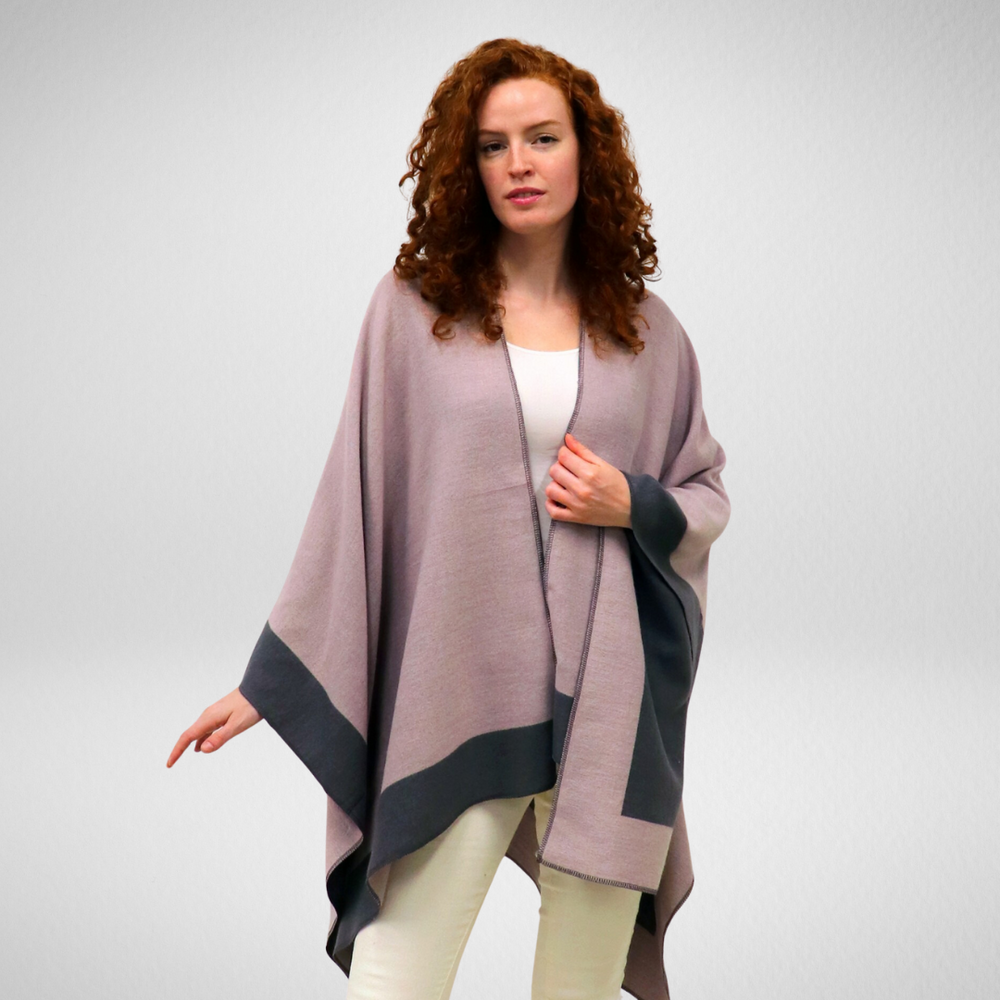 Grand-Two-Tone Soft Reversible Cape-Pink/Grey