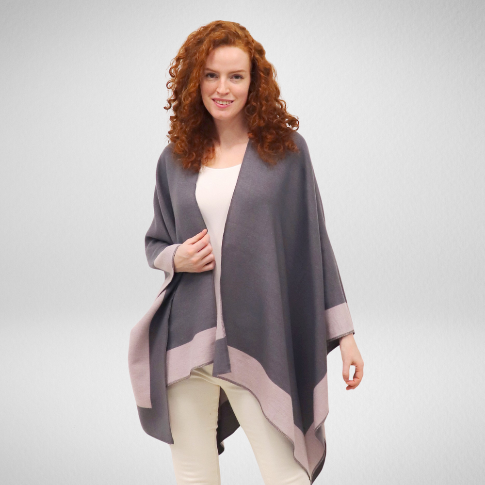 Grand-Two-Tone Soft Reversible Cape-Pink/Grey