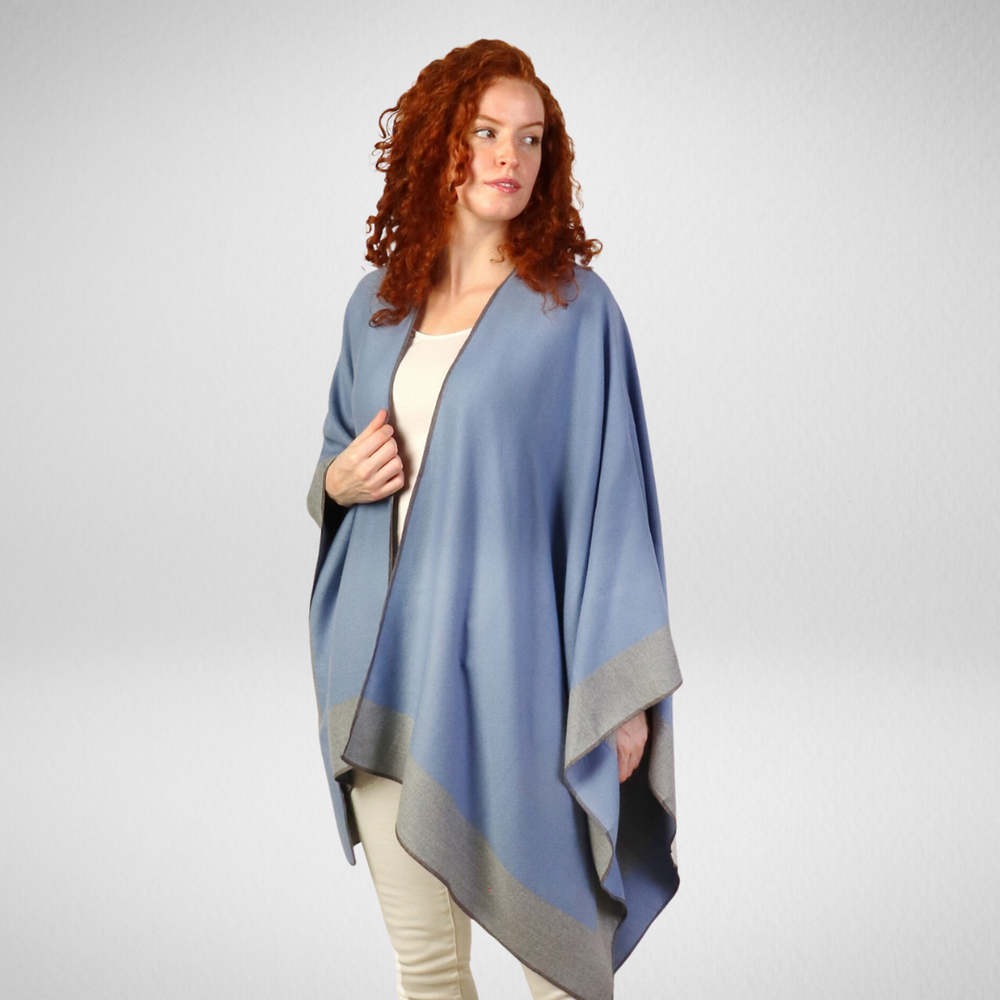 Grand-Two-Tone Soft Reversible Cape-Blue/Grey