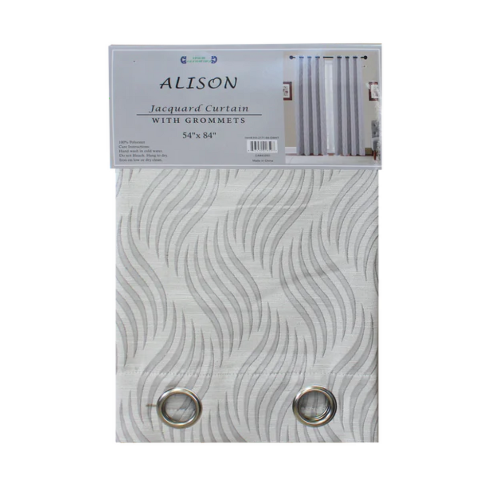 CURTAIN Alison Light Grey Jacquard Window Panel with Grommets (54" x 84")