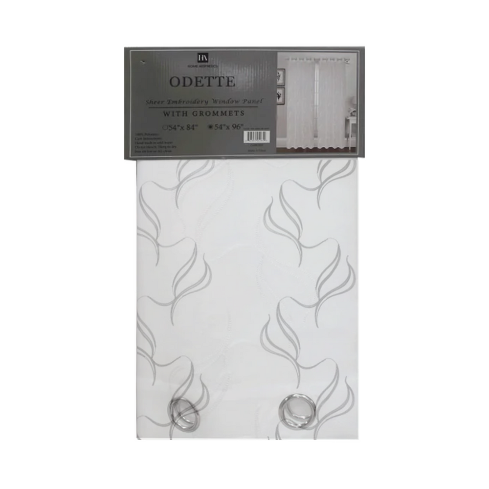CURTAIN Odette Sheer Grey Embroidery Window Panel with Grommets (54" x 84")