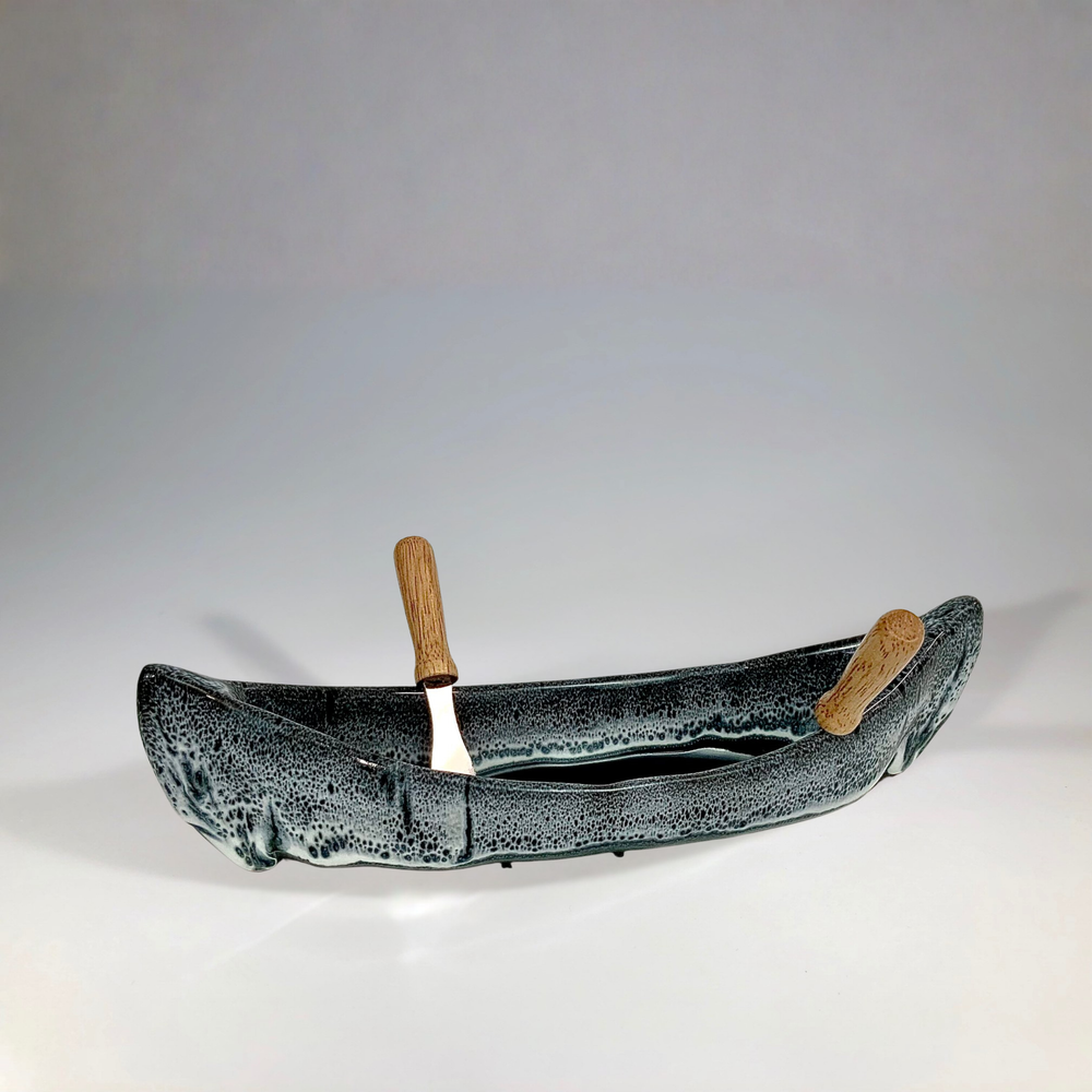 Pottery Canoe Dip Pot - Black Diamonds