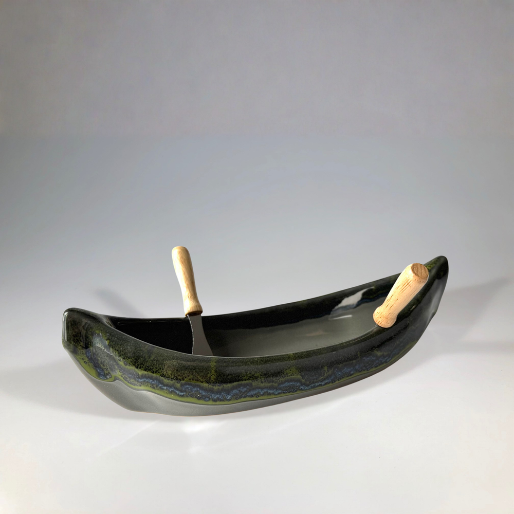 Pottery Canoe Dip Pot - Forest Floor