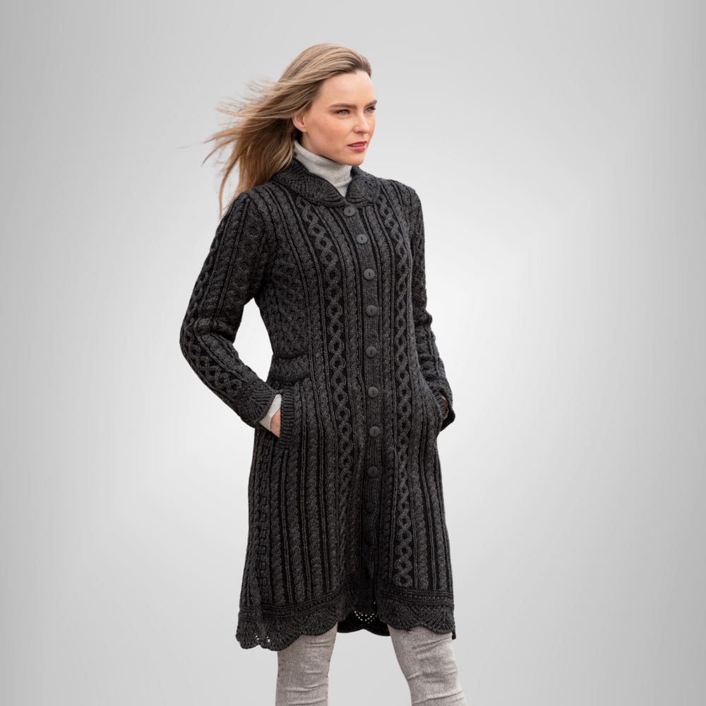 Aran Irish Plated Scallop Edge Coat - Charcoal (X4791)