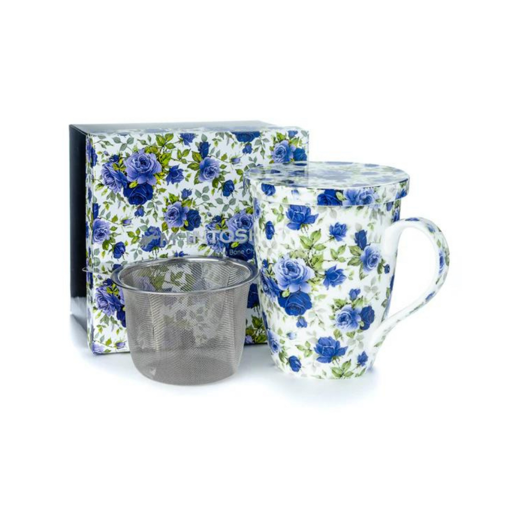 Chintz Dark Blue Roses Tea Mug