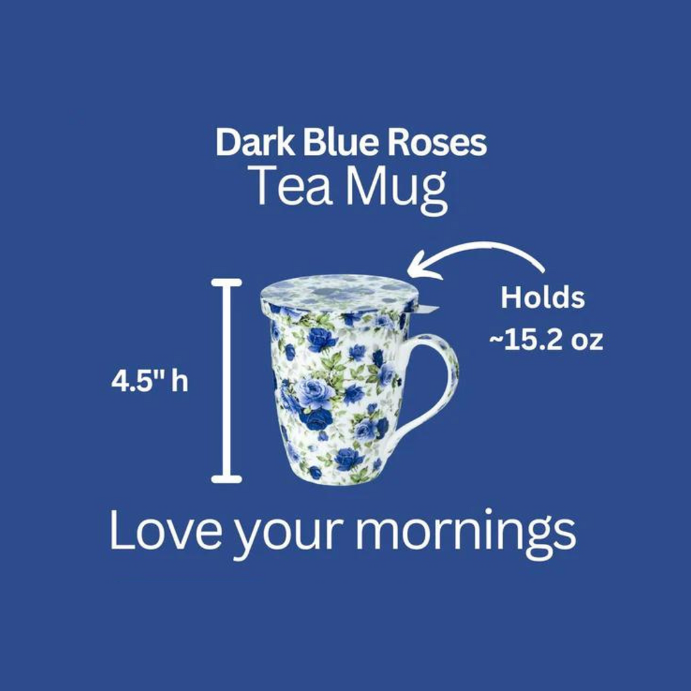Pretty Chintzy Dark Blue Roses Tea Mug