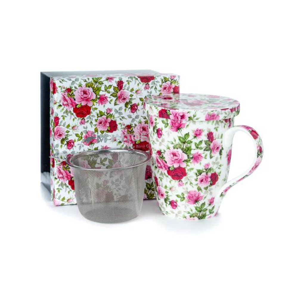 Pretty Chintzy Red & Pink Roses Tea Mug