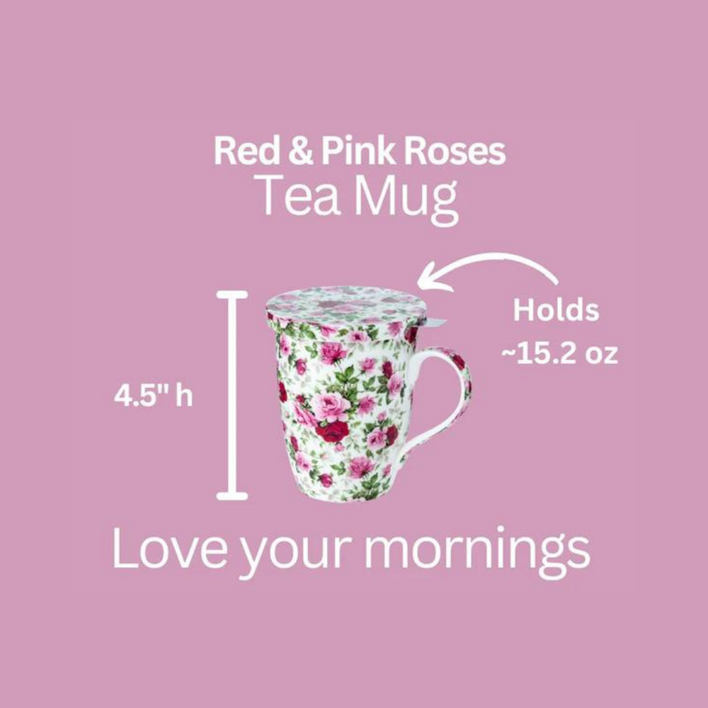 Pretty Chintzy Red & Pink Roses Tea Mug