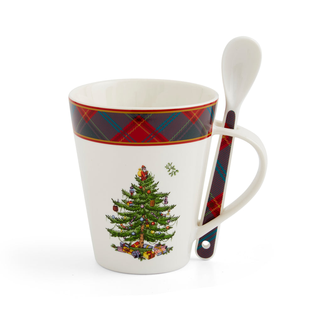 Spode Christmas Tree Tartan Mug & Spoon Set 14oz