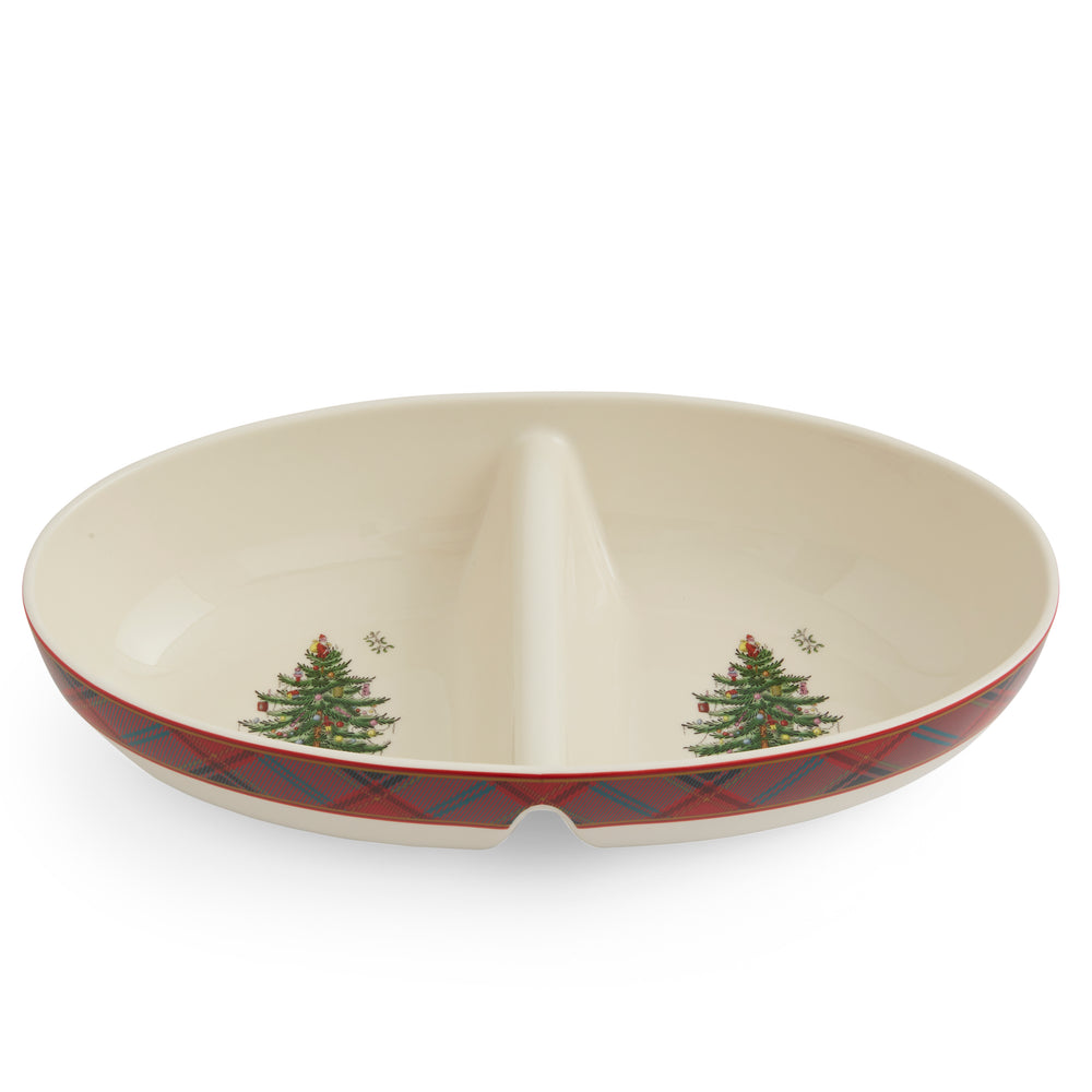 Spode Christmas Tree Tartan Oval Divided Server 13"