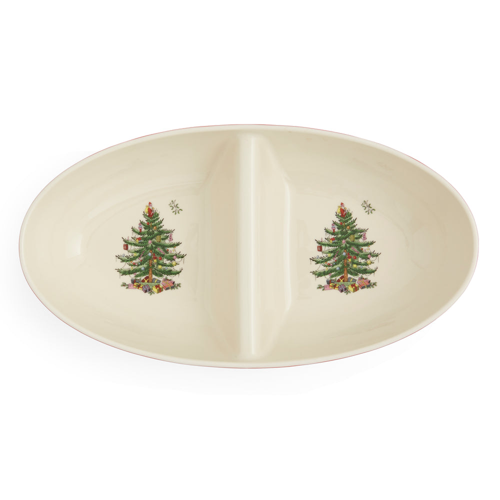 Spode Christmas Tree Tartan Oval Divided Server 13"