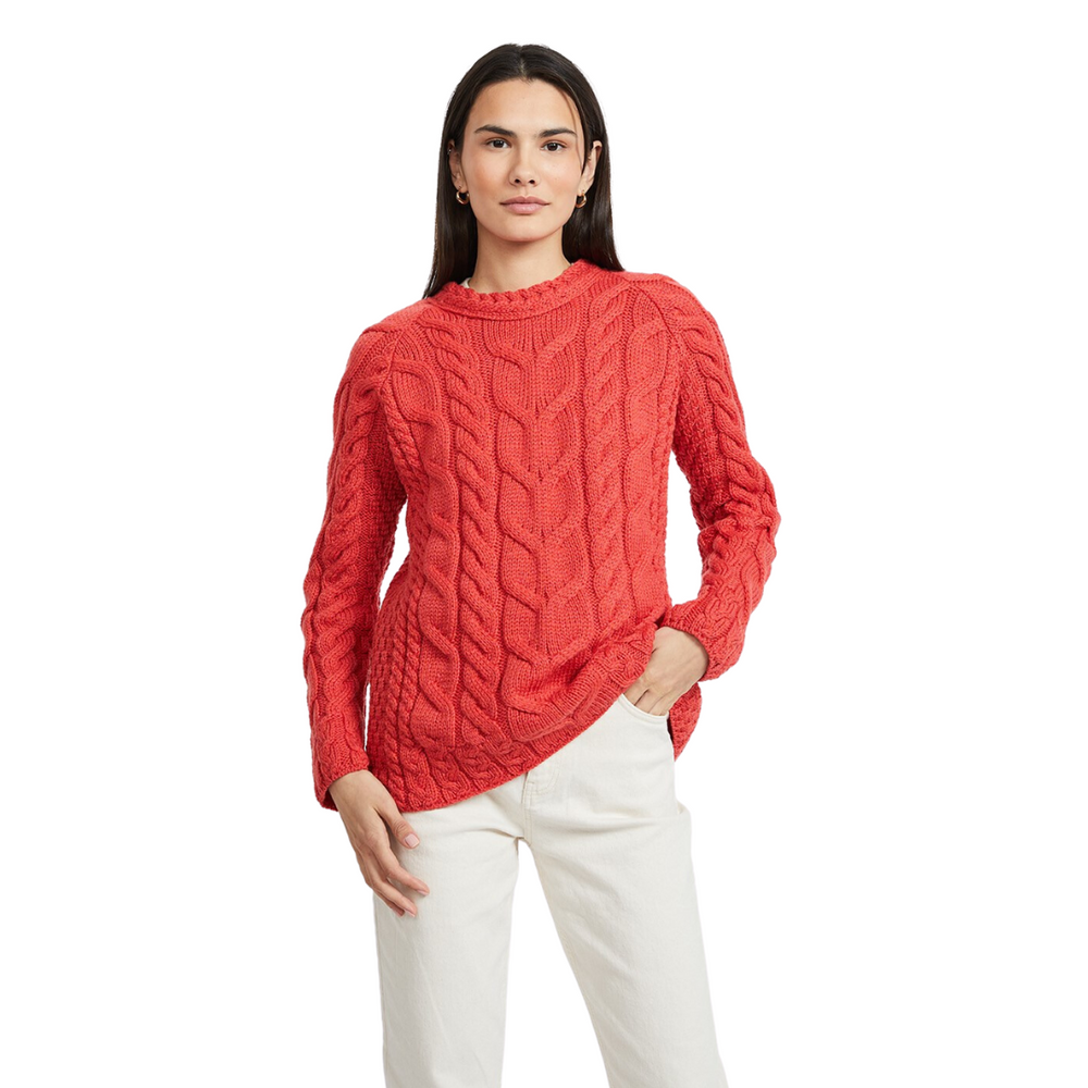 Aran Wool Super Soft Raglan Pullover Sweater Coral (B951 660)