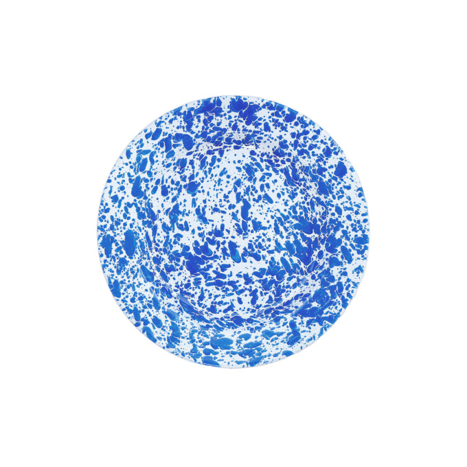 A 10 inch blue dinner plate with a speckled pattern.