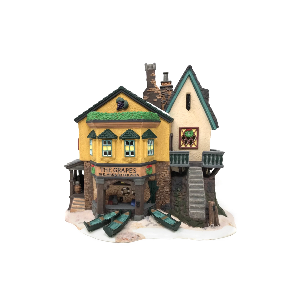 Model of a building with 'The Grapes' sign on a white background