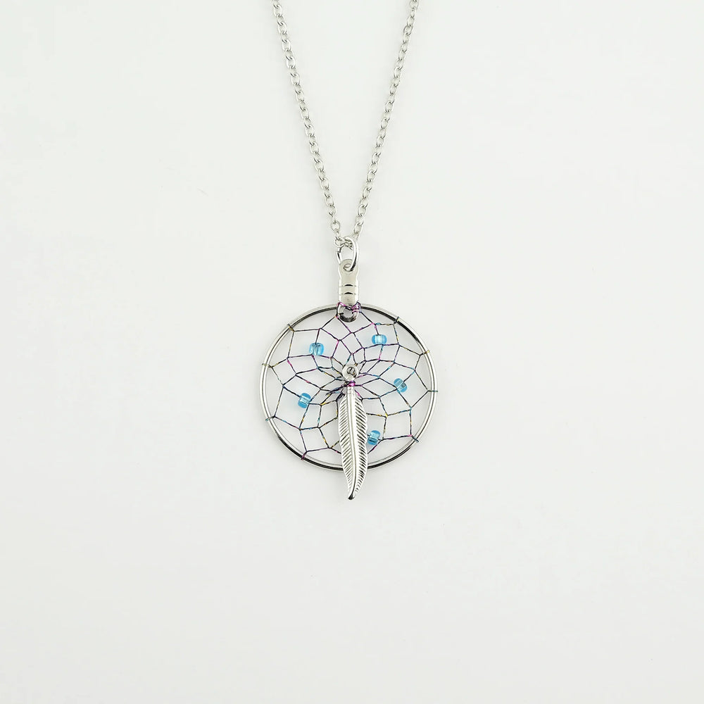 MNC 1" Turquoise Dream Catcher Necklace with Feather Charm