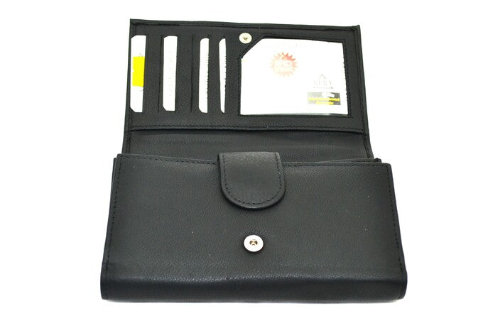 100% Indian Leather Black Rfid Ladies Wallet (L-1626)