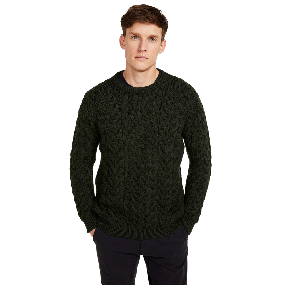 Aran Wool Super Soft  Crew Pullover Sweater Dark Green (B689 701)