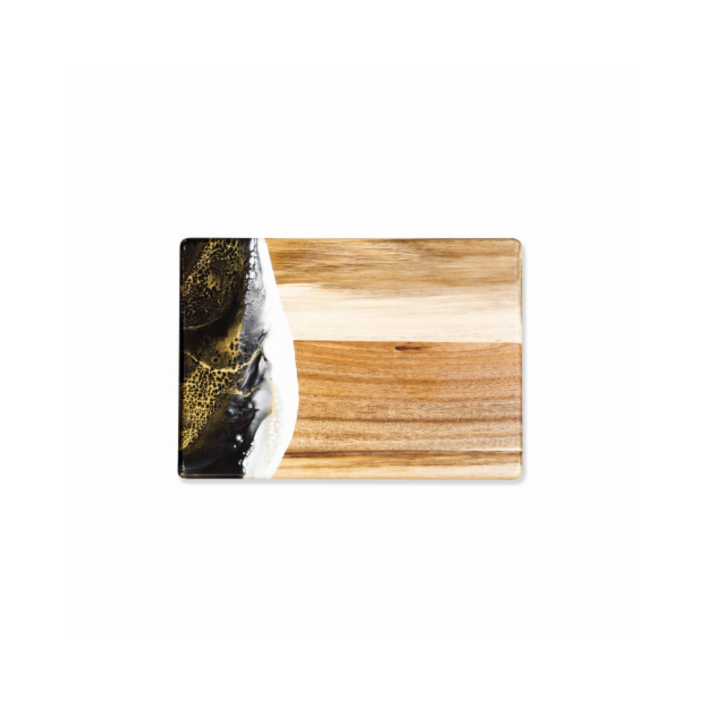 Date Night Board blends rich Acacia hardwood with eco-friendly resin for a bold, unique serving piece.