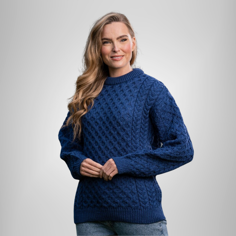 Aran Irish Kildare Crew Neck Sweater - Denim (C1949)