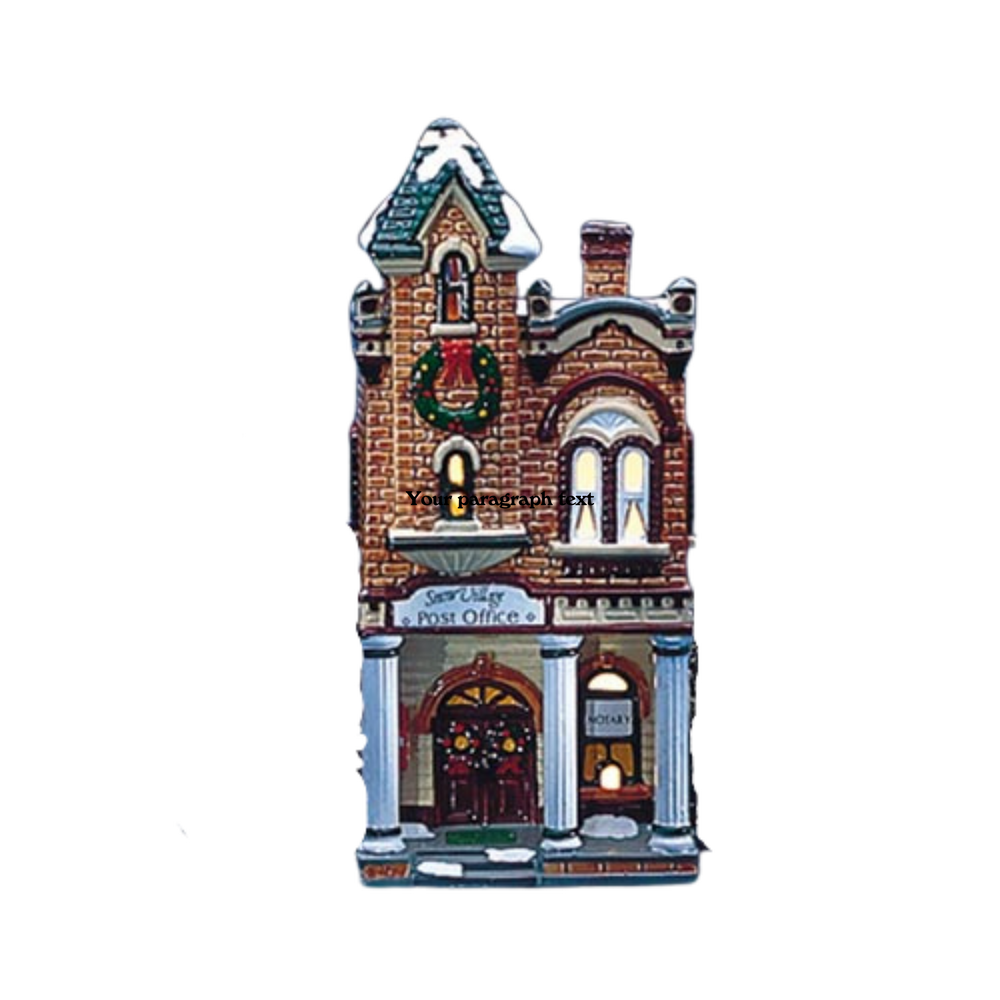A red brick building on a white backdrop. 