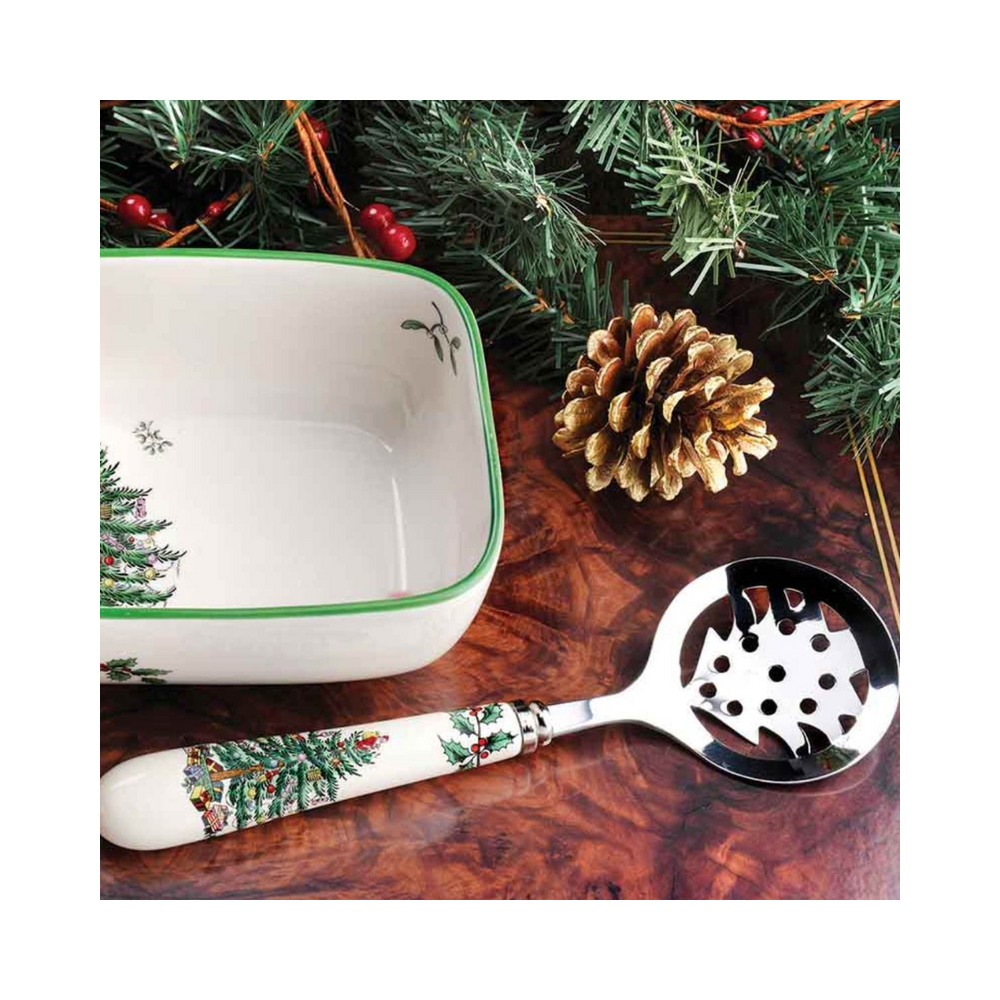 Spode Christmas Tree Cranberry Server & Slotted Spoon