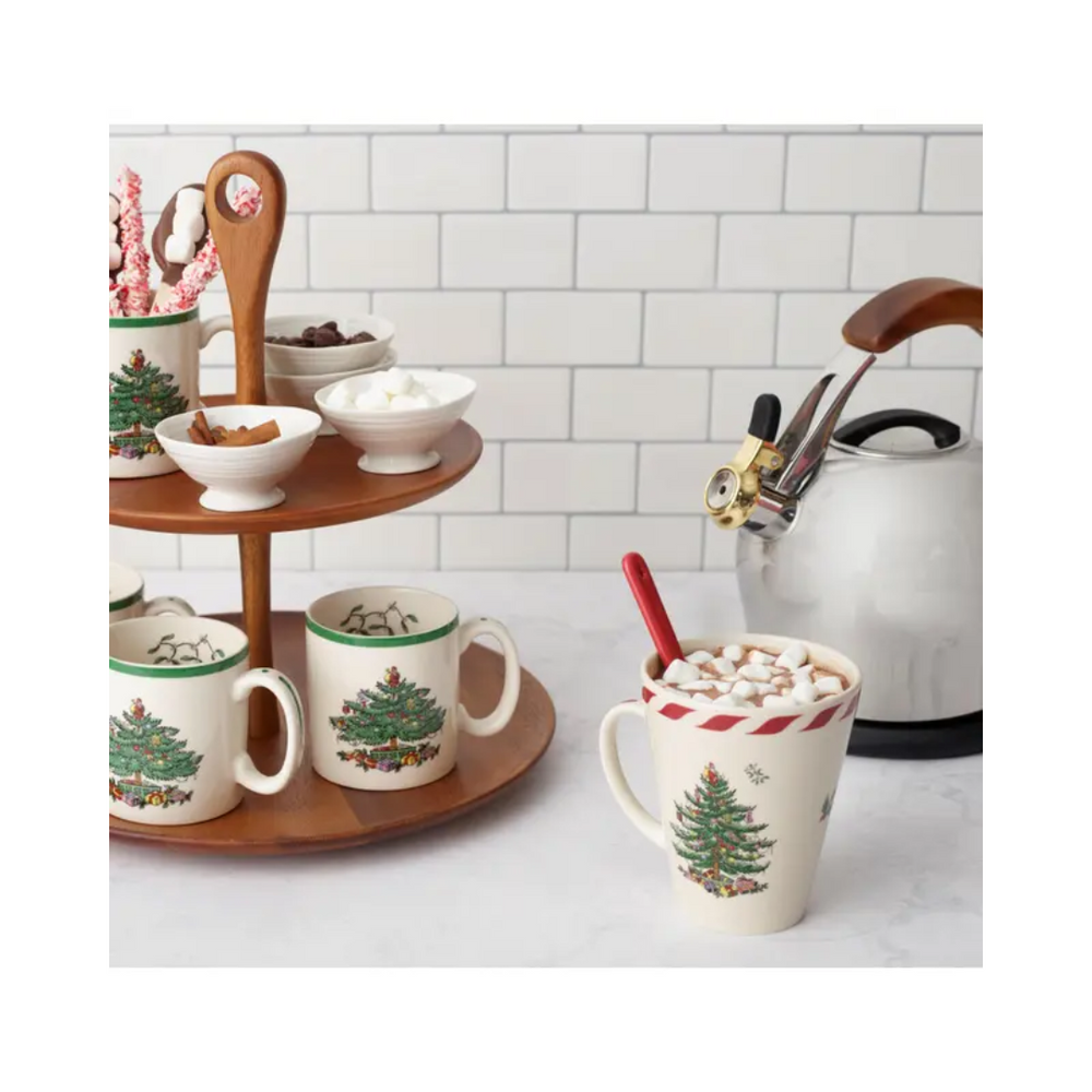 Spode Christmas Tree Mugs with 2 Spoons -Peppermint