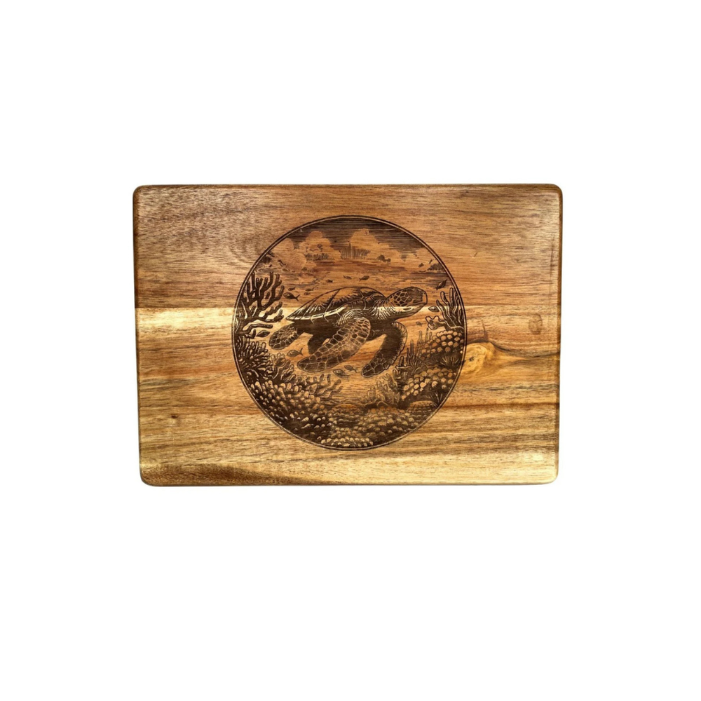 Engraved "Sea Turtle & Coral" Board by Lynn & Liana