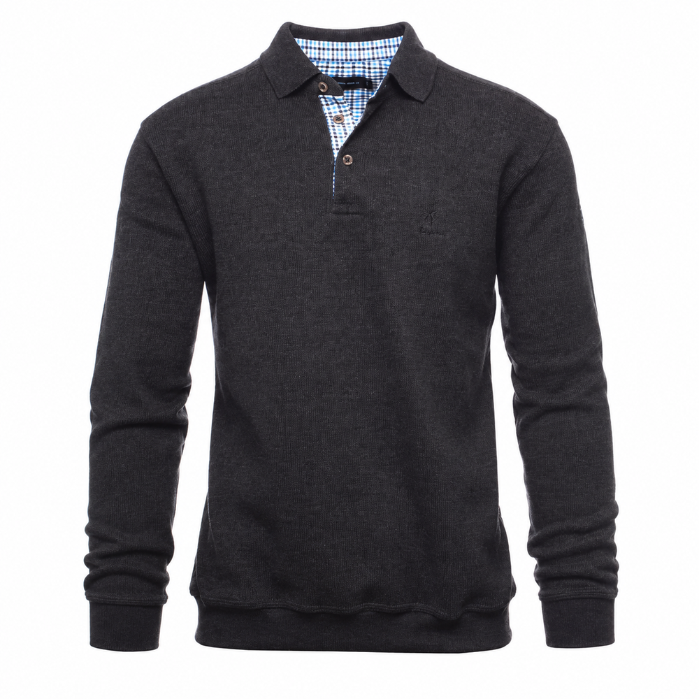 Ethnic Blue Men's Polo Sweater - Anthracite Grey