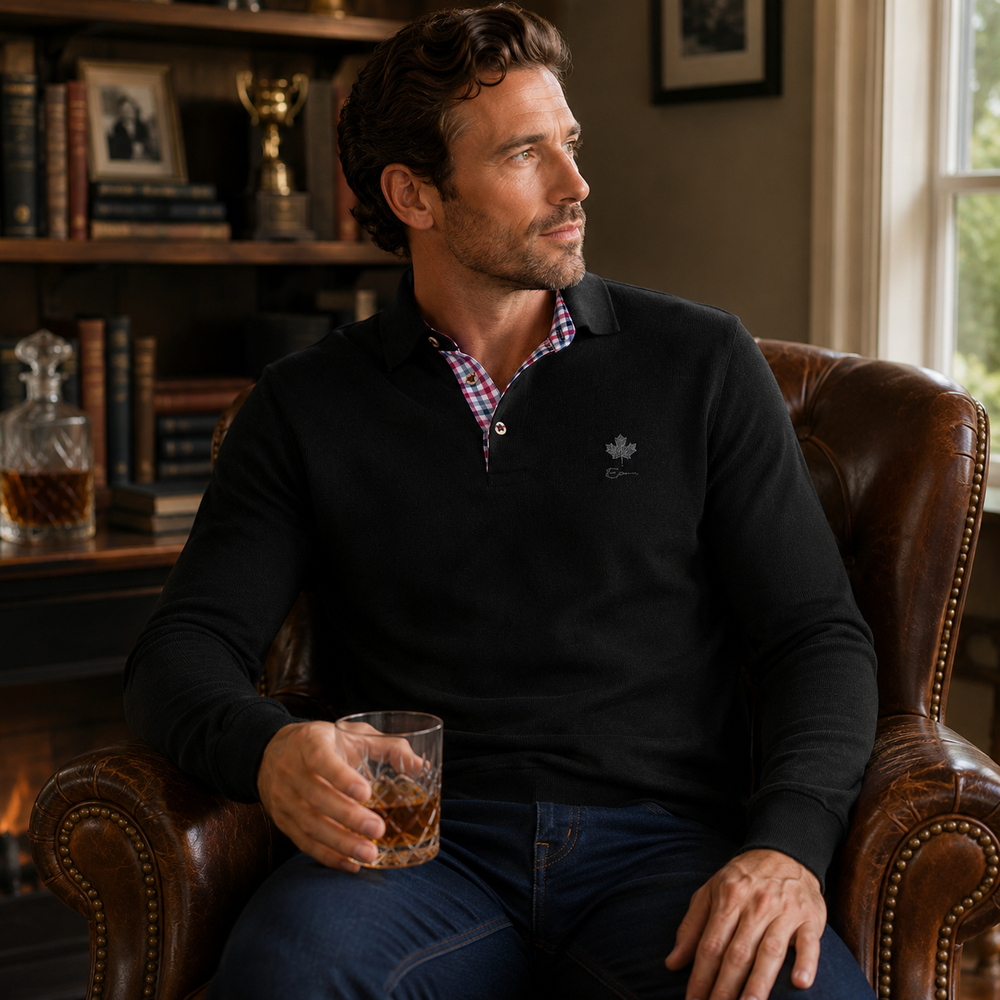 Ethnic Blue Men's Polo Sweater - Black