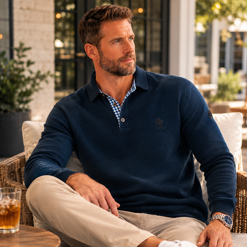 Ethnic Blue Men's Luxury Sweater with Buttons - Black Blue