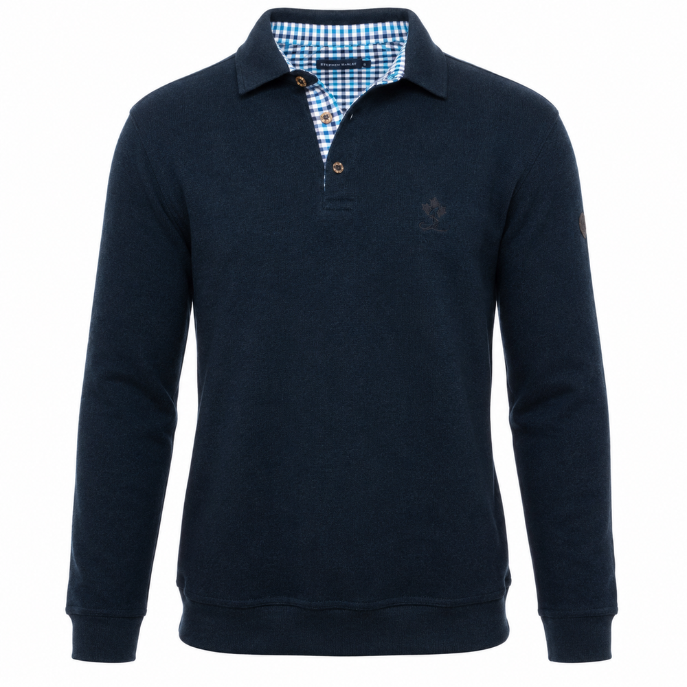 Ethnic Blue Men's Luxury Sweater with Buttons - Black Blue