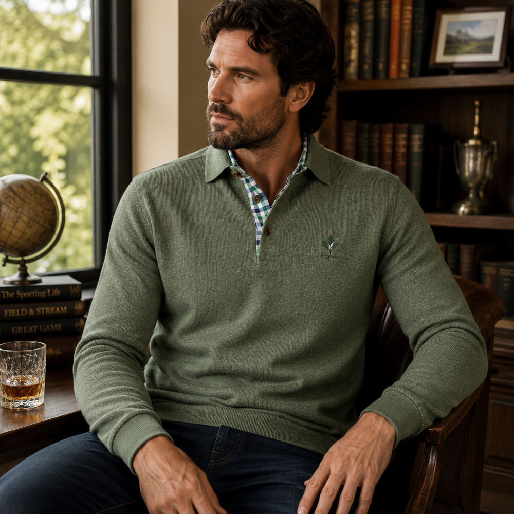 Ethnic Blue Men's Polo Sweater - Green