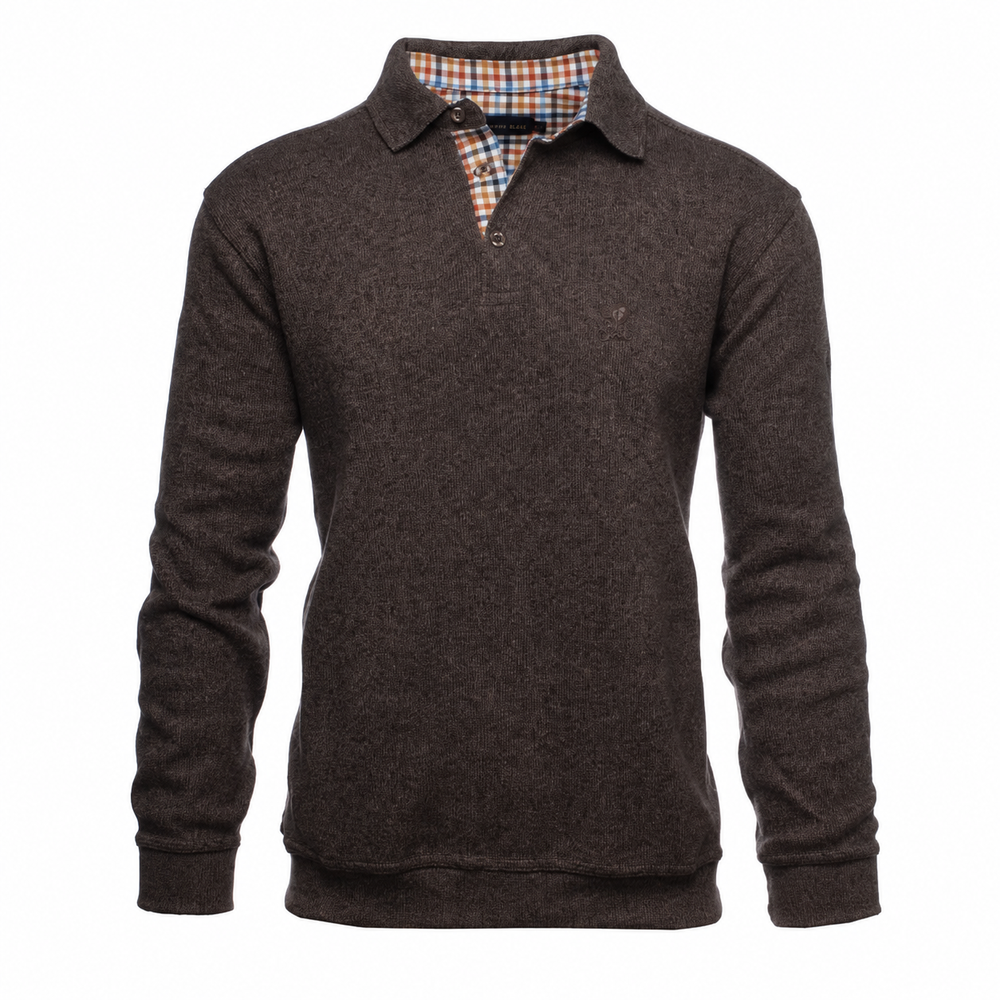 Ethnic Blue Men's Luxury Sweater with Buttons - Walnut