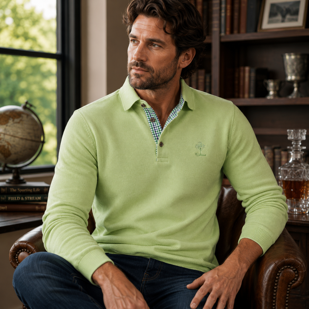 Ethnic Blue Men's Polo Sweater - Lime Green