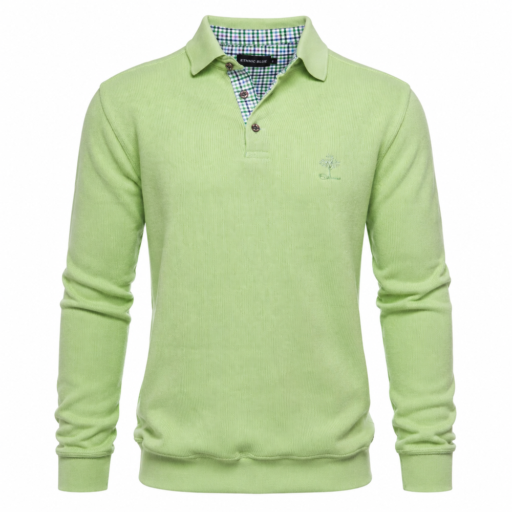 Ethnic Blue Men's Polo Sweater - Lime Green