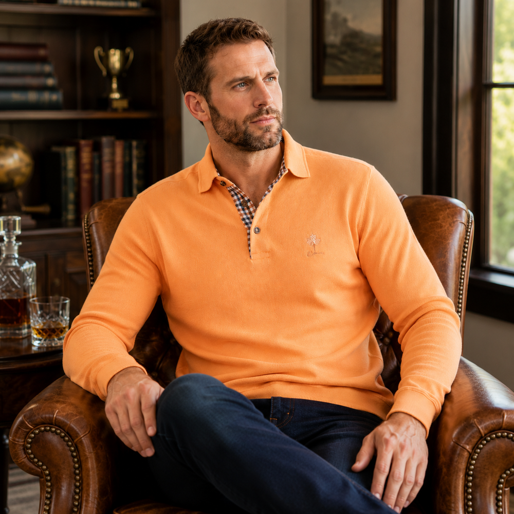 Ethnic Blue Men's Polo Sweater - Mandarin