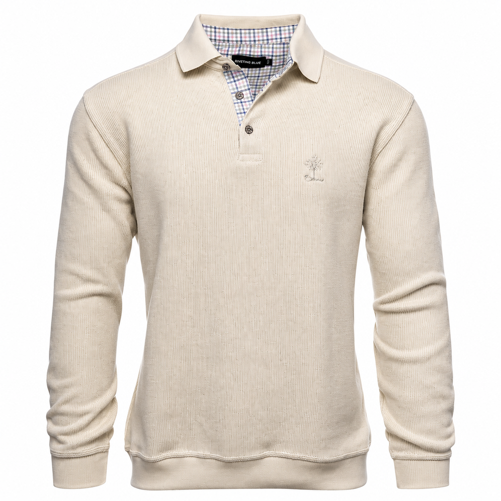 Ethnic Blue Men's Polo Sweater - Oatmeal