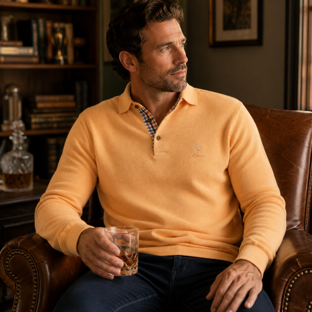 Ethnic Blue Men's Polo Sweater - Peach