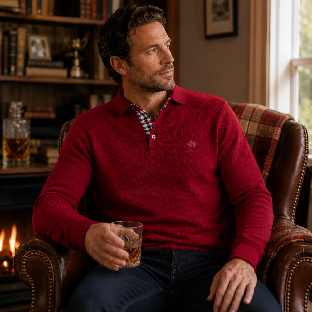 Ethnic Blue Men's Polo Sweater - True Red