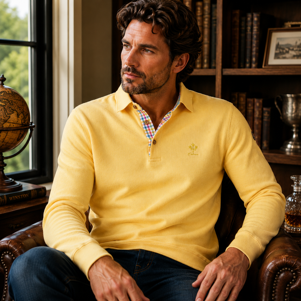 Ethnic Blue Men's Polo Sweater - Yellow