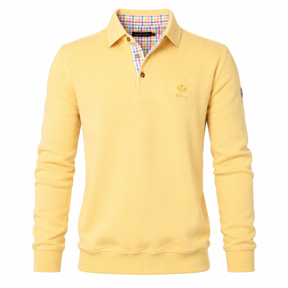 Ethnic Blue Men's Polo Sweater - Yellow
