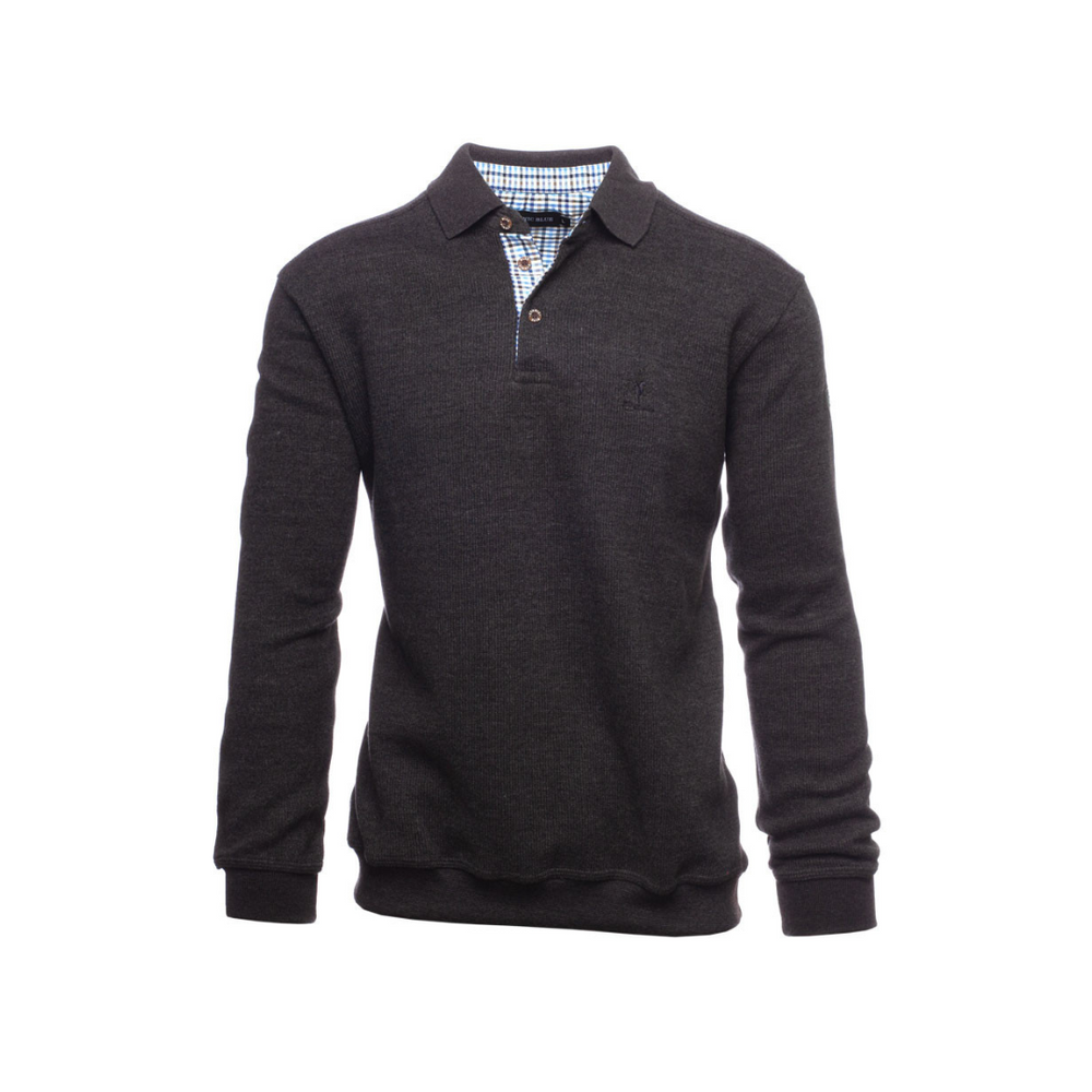 Ethnic Blue Men's Luxury Sweater with Buttons- Anthra Grey