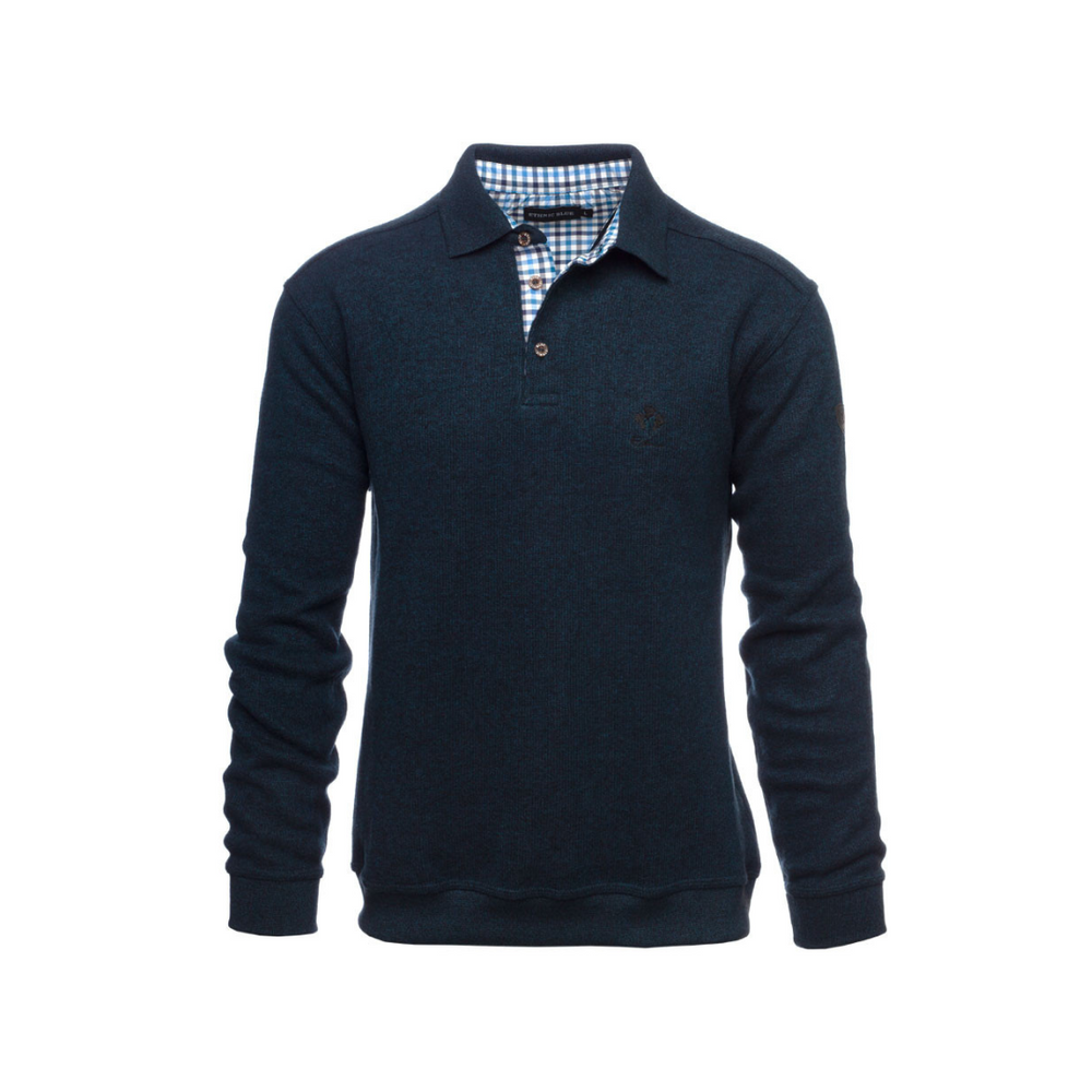 Ethnic Blue Men's Luxury Sweater with Buttons - Black Blue