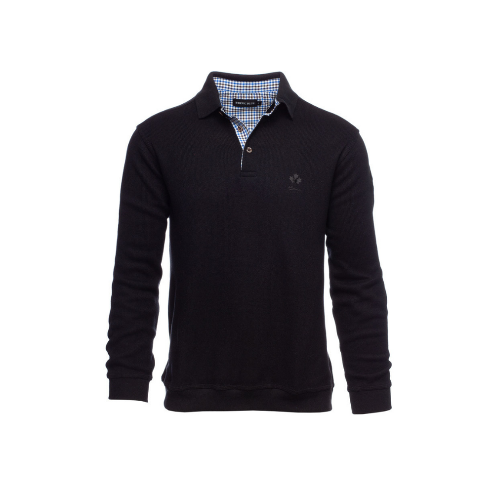 Ethnic Blue Men's Luxury Sweater with Buttons - Black