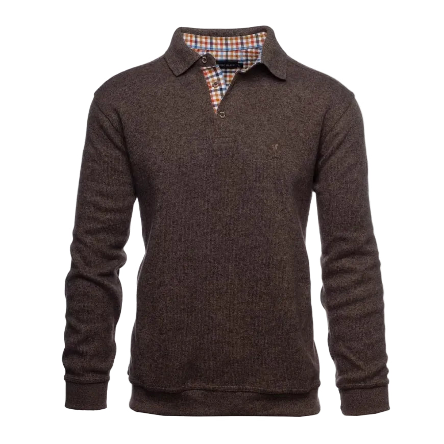 Brown sweater with plaid collar on a white background