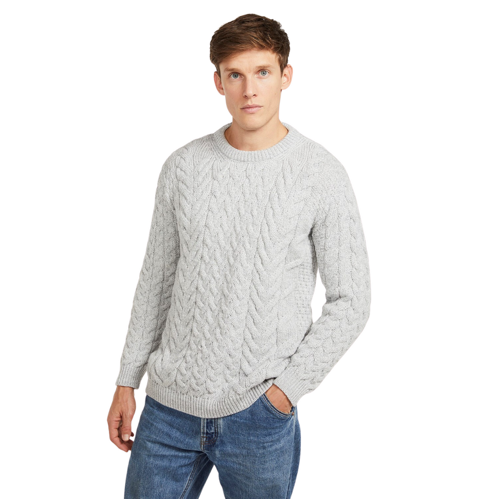Aran Wool Super Soft  Crew Pullover Sweater Feather Grey (B689 790)
