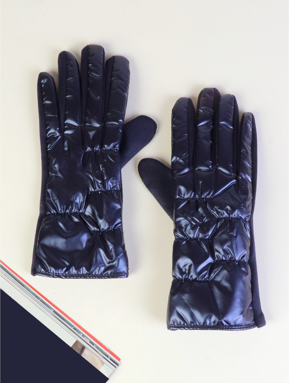 Grand Solid Navy Shiny Bubble Gloves