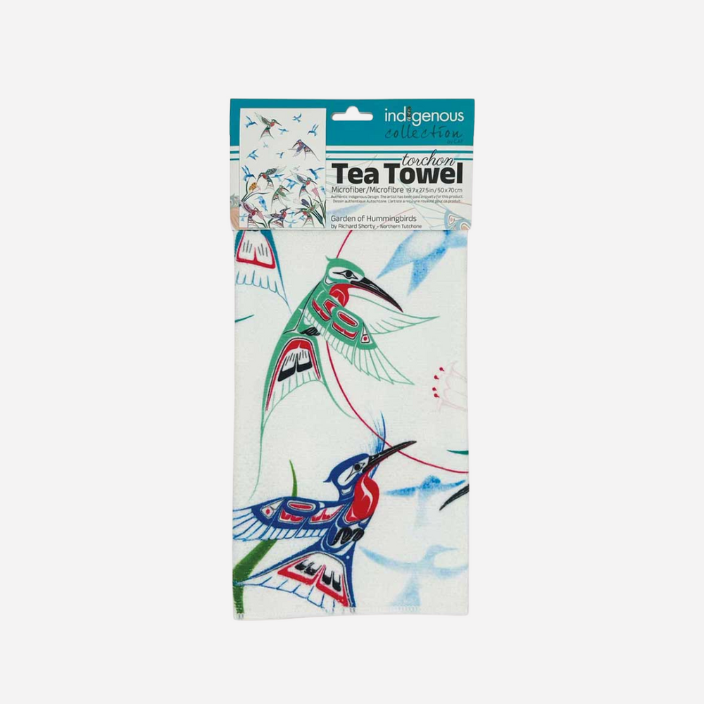 Indigenous Art Tea Towel Garden of Hummingbirds