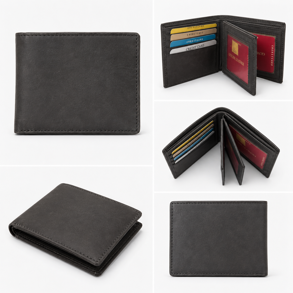Genuine Men’s Black Leather RFID Bi-Fold Wallet (S-2244)