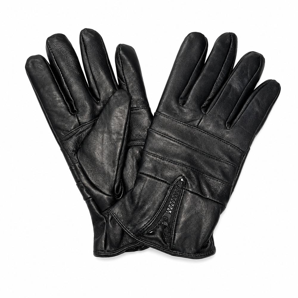 Men’s black sheepskin leather gloves with zipper detail